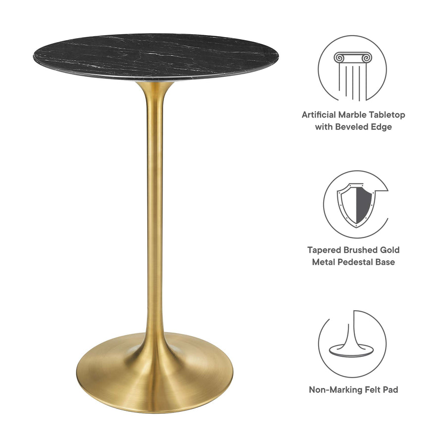 Lumen 28" Round Faux Marble Bar Table in Gold Black
