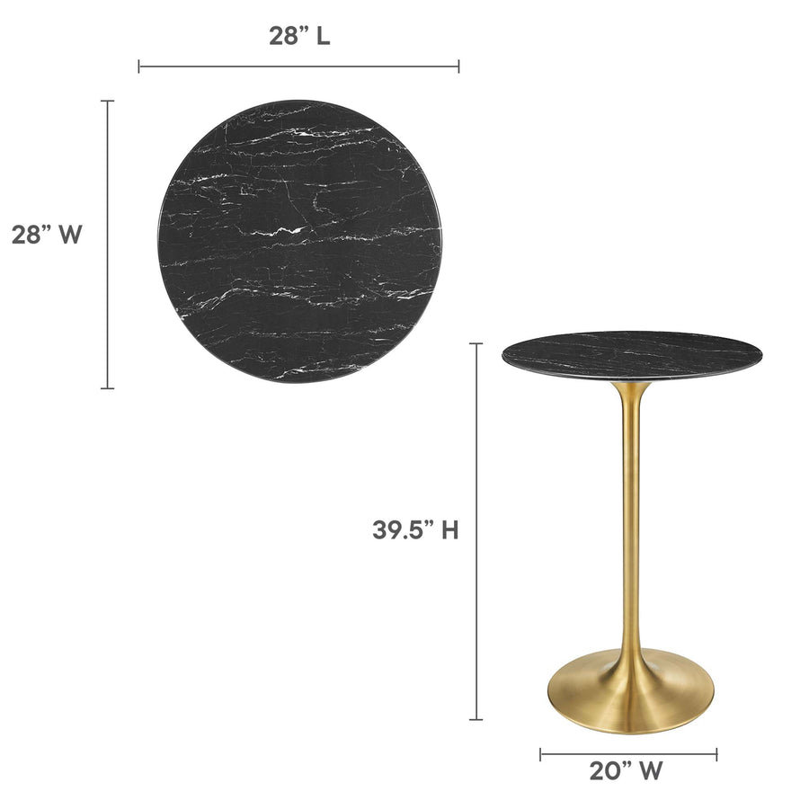 Lumen 28" Round Faux Marble Bar Table in Gold Black