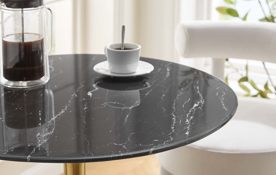 Lumen 28" Round Faux Marble Bar Table in Gold Black