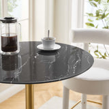 Lumen 28" Round Faux Marble Bar Table in Gold Black