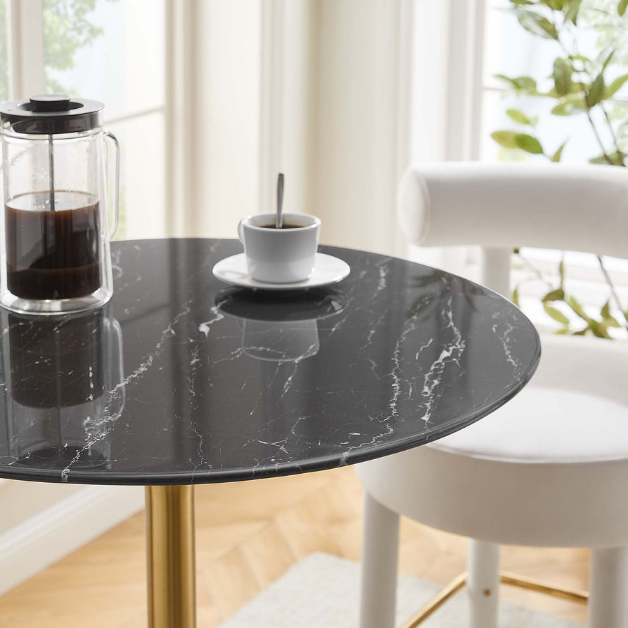 Lumen 28" Round Faux Marble Bar Table in Gold Black