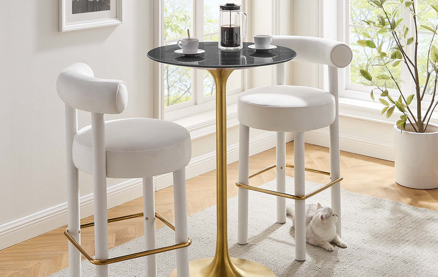 Lumen 28" Round Faux Marble Bar Table in Gold Black