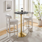 Lumen 28" Round Faux Marble Bar Table in Gold Black