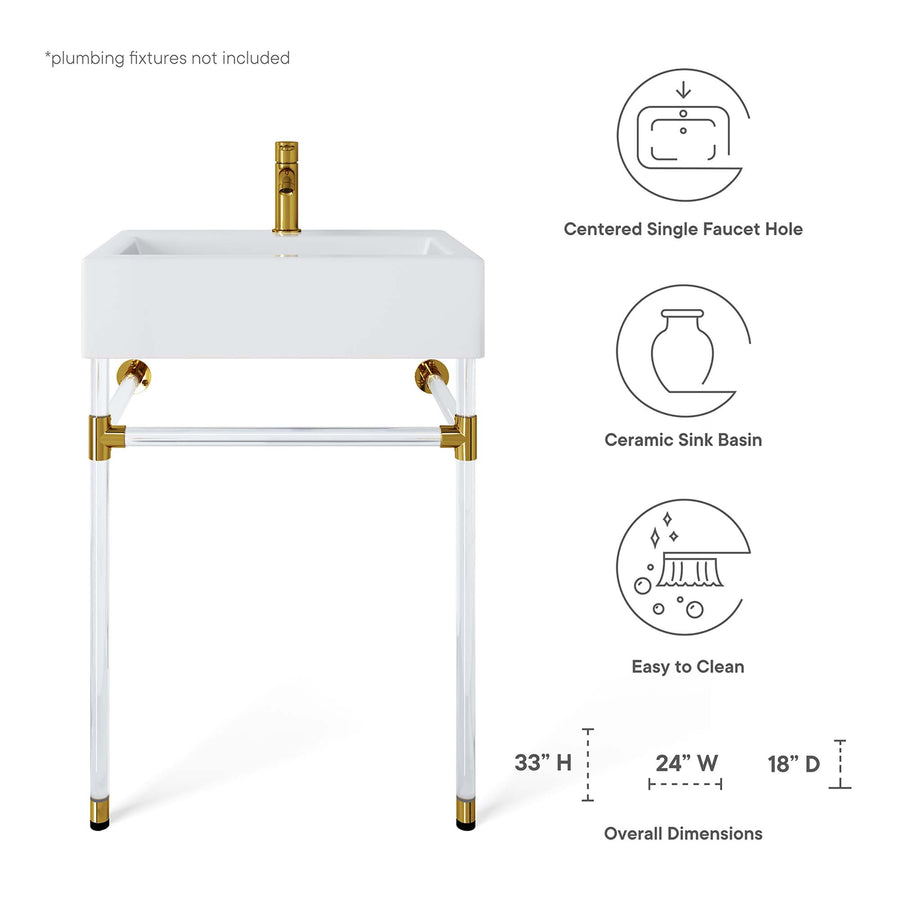 Gaia 24" Acrylic Wall-Mount Bathroom Vanity in Clear White