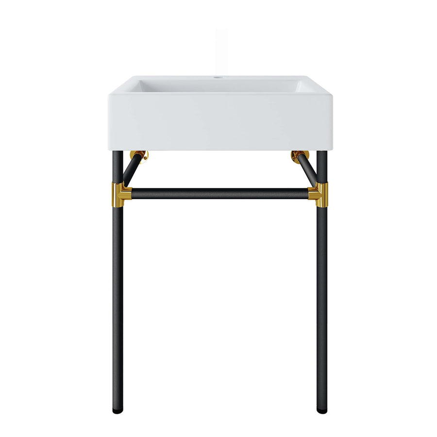 Gaia 24" Wall-Mount Black Stainless Steel Bathroom Vanity in Black White