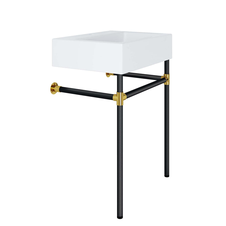 Gaia 24" Wall-Mount Black Stainless Steel Bathroom Vanity in Black White
