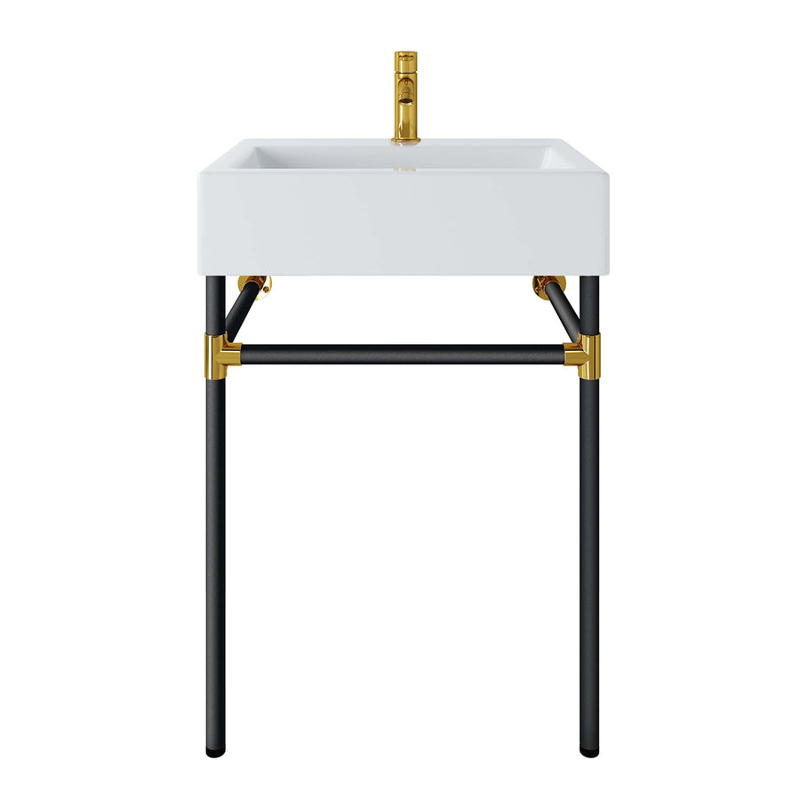 Gaia 24" Wall-Mount Black Stainless Steel Bathroom Vanity in Black White