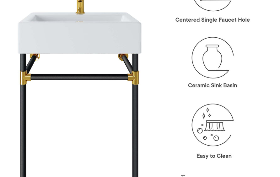 Gaia 24" Wall-Mount Black Stainless Steel Bathroom Vanity in Black White