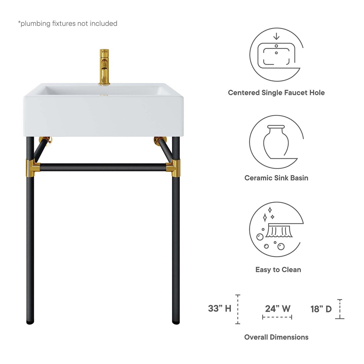 Redeem 24" Wall-Mount Black Stainless Steel Bathroom Vanity by Furniture For America