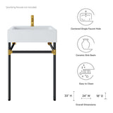 Gaia 24" Wall-Mount Black Stainless Steel Bathroom Vanity in Black White