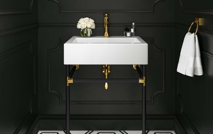 Gaia 24" Wall-Mount Black Stainless Steel Bathroom Vanity in Black White