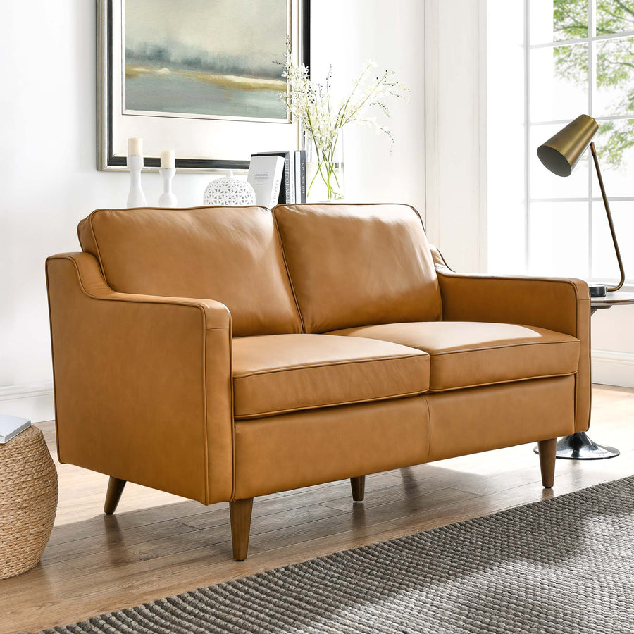 Tonka Genuine Leather Loveseat in Tan