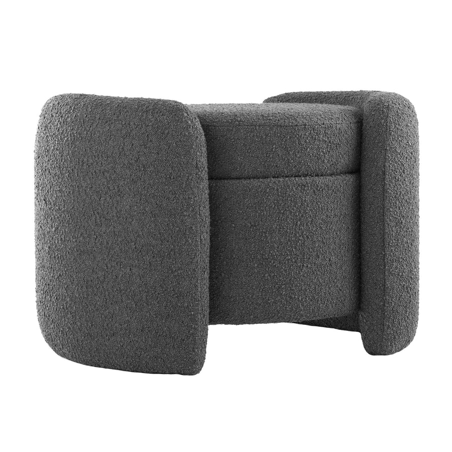 Brocade Boucle Upholstered Ottoman in Charcoal