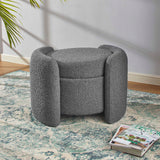 Brocade Boucle Upholstered Ottoman in Charcoal