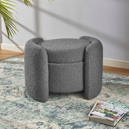 Nebula Boucle Upholstered Ottoman in Charcoal