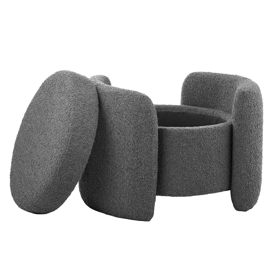Brocade Boucle Upholstered Ottoman in Charcoal