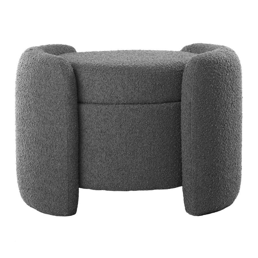 Brocade Boucle Upholstered Ottoman in Charcoal