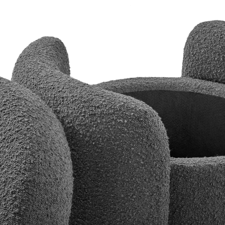 Brocade Boucle Upholstered Ottoman in Charcoal