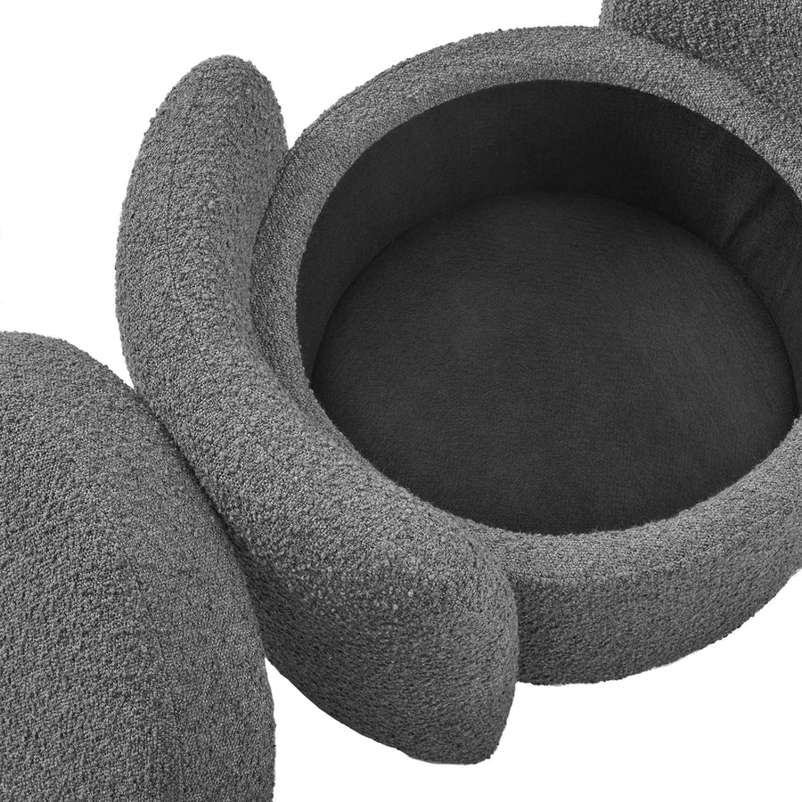Brocade Boucle Upholstered Ottoman in Charcoal