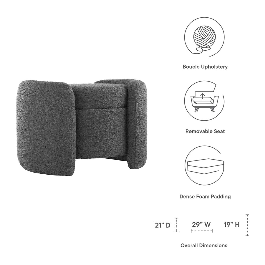 Brocade Boucle Upholstered Ottoman in Charcoal