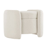 Brocade Boucle Upholstered Ottoman in Ivory