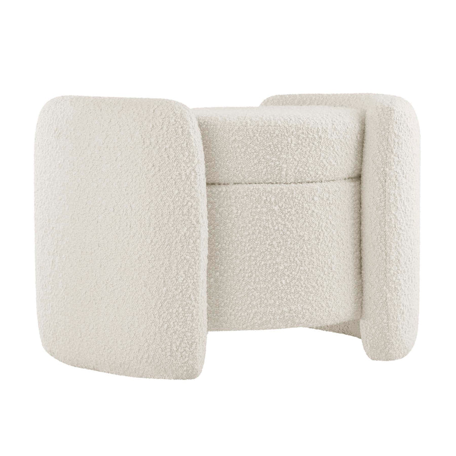 Brocade Boucle Upholstered Ottoman in Ivory