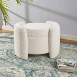 Brocade Boucle Upholstered Ottoman in Ivory