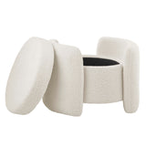 Brocade Boucle Upholstered Ottoman in Ivory