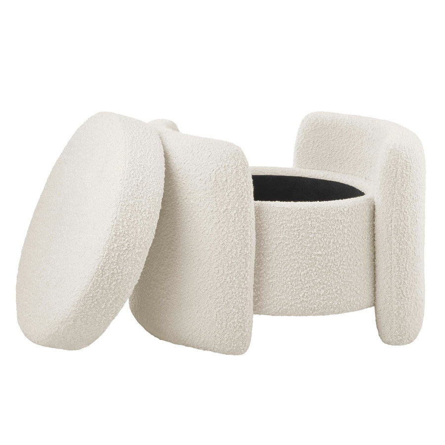 Brocade Boucle Upholstered Ottoman in Ivory