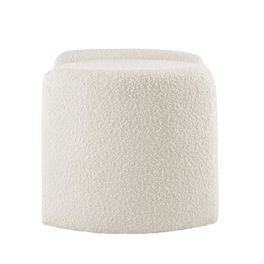 Brocade Boucle Upholstered Ottoman in Ivory