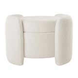 Brocade Boucle Upholstered Ottoman in Ivory