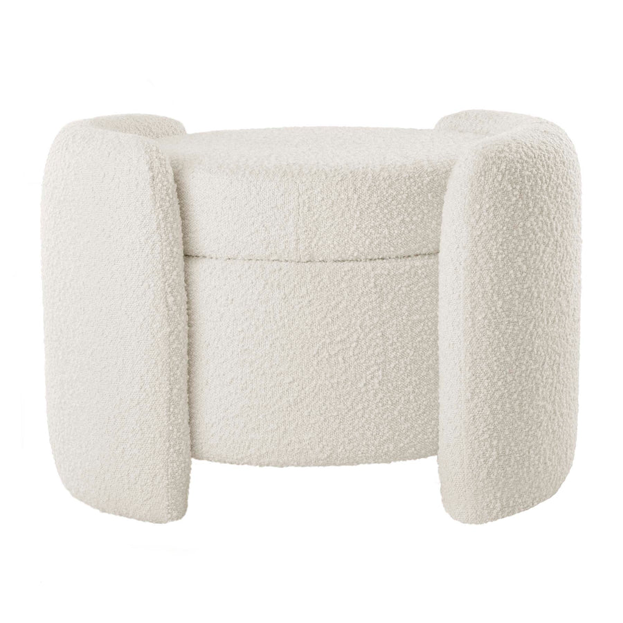 Brocade Boucle Upholstered Ottoman in Ivory