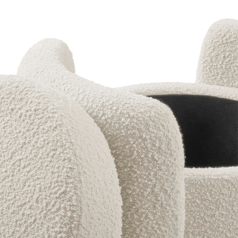 Brocade Boucle Upholstered Ottoman in Ivory