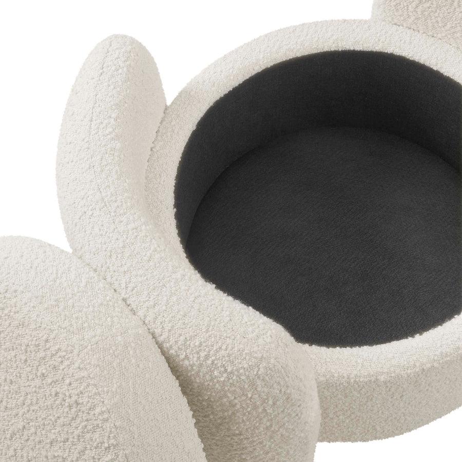 Brocade Boucle Upholstered Ottoman in Ivory