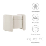Brocade Boucle Upholstered Ottoman in Ivory