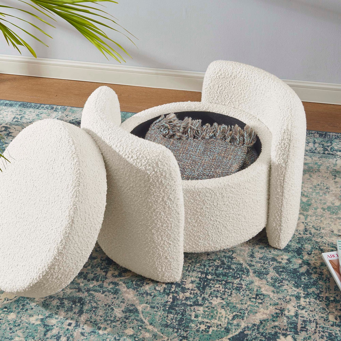 Nebula Boucle Upholstered Ottoman by Furniture For America