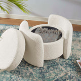 Brocade Boucle Upholstered Ottoman in Ivory