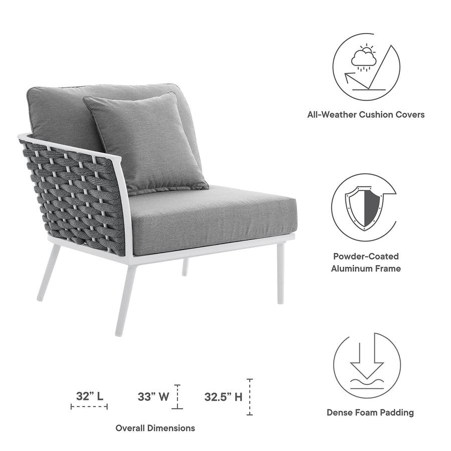 Willow Outdoor Patio Aluminum Left-Facing Armchair in White Gray
