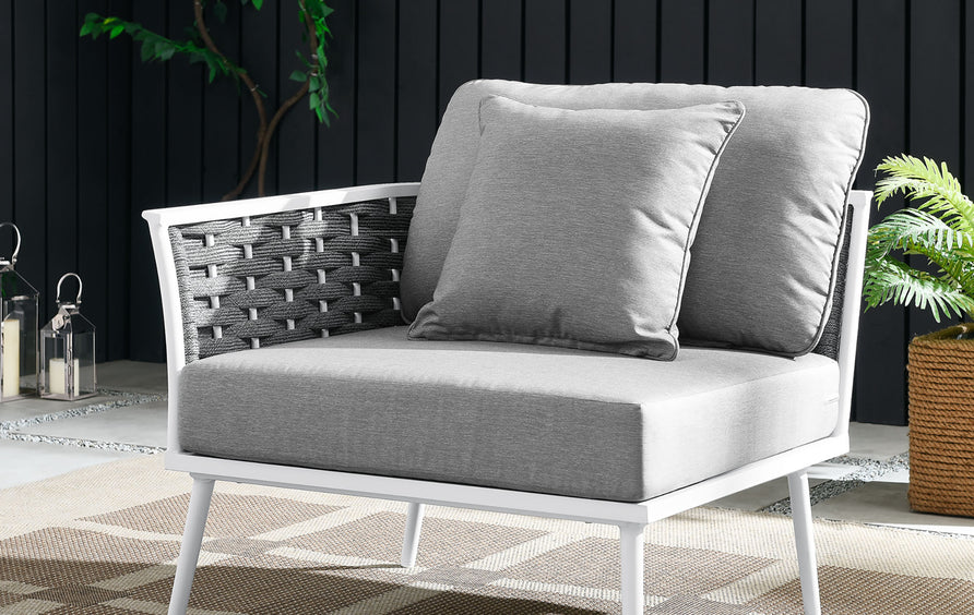 Willow Outdoor Patio Aluminum Left-Facing Armchair in White Gray