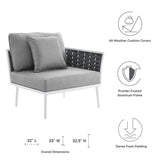 Willow Outdoor Patio Aluminum Right-Facing Armchair in White Gray
