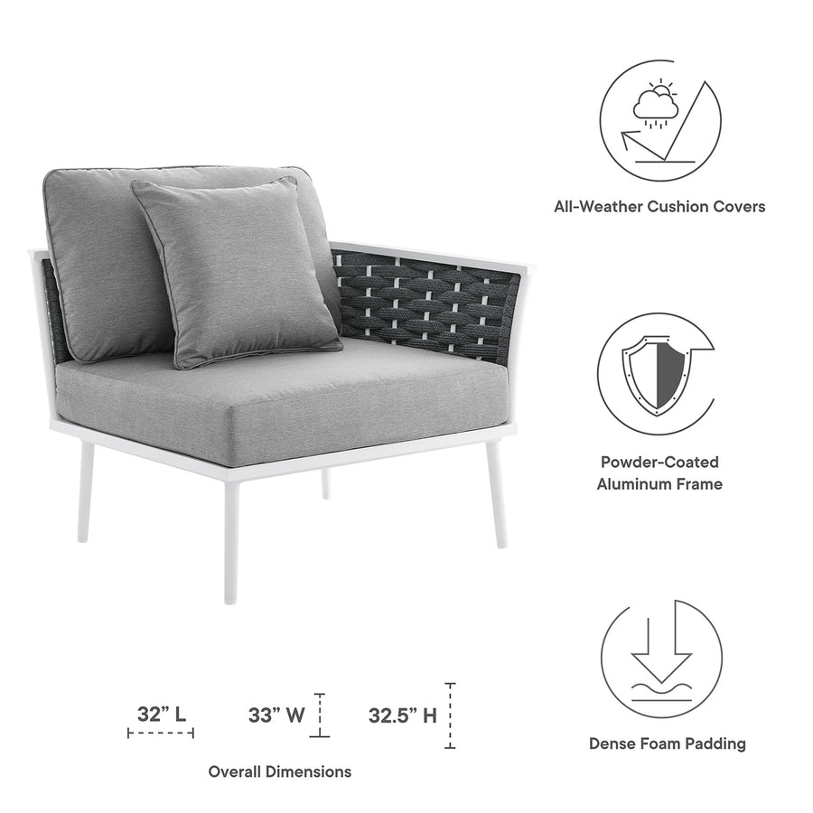 Willow Outdoor Patio Aluminum Right-Facing Armchair in White Gray