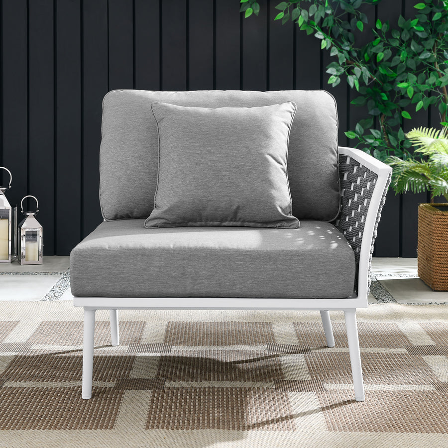 Willow Outdoor Patio Aluminum Right-Facing Armchair in White Gray