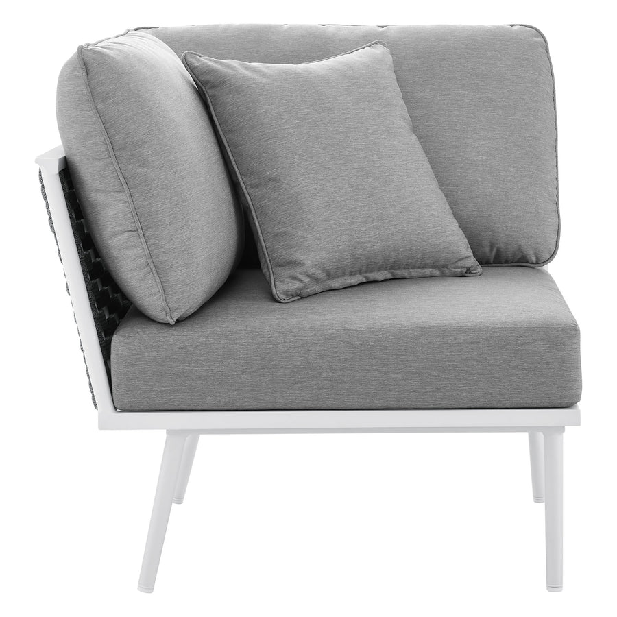 Willow Outdoor Patio Aluminum Corner Chair in White Gray