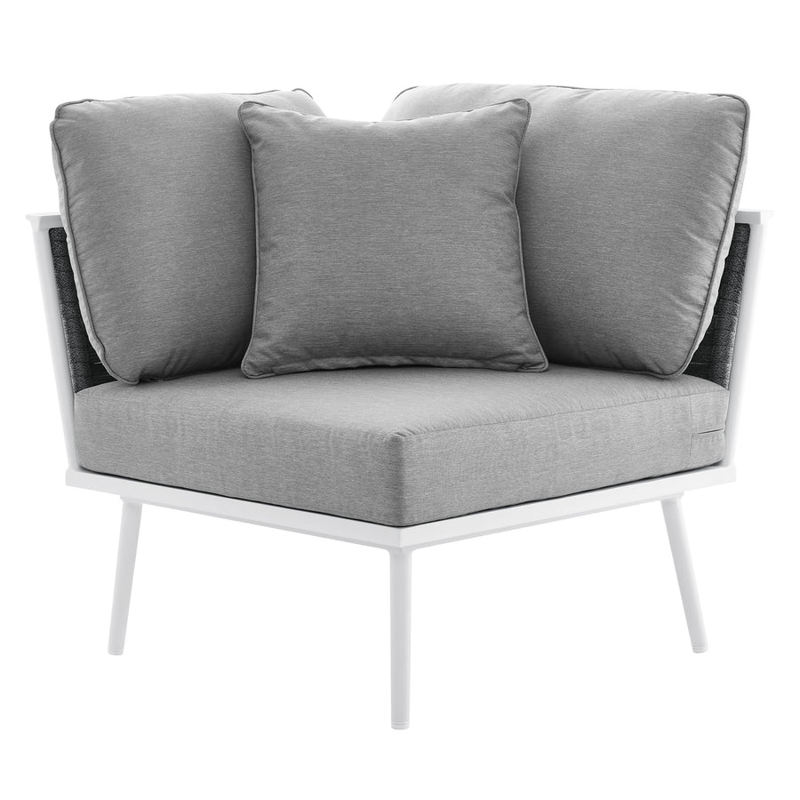 Willow Outdoor Patio Aluminum Corner Chair in White Gray