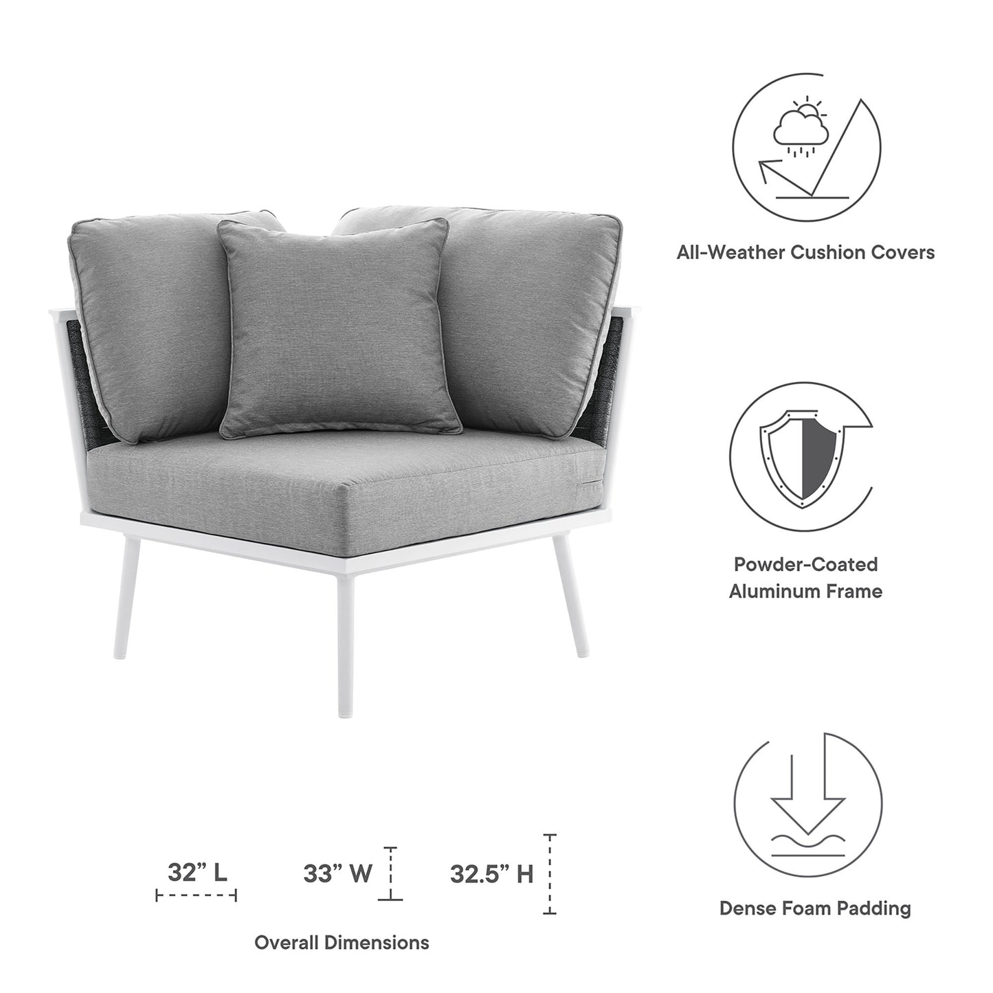 Stance Outdoor Patio Aluminum Corner Chair by Furniture For America