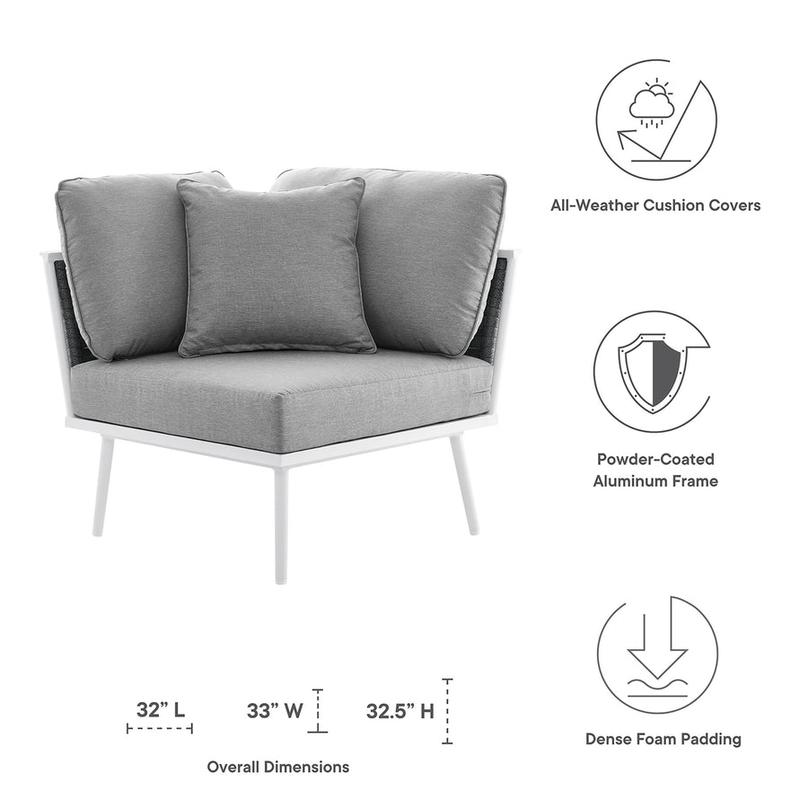 Willow Outdoor Patio Aluminum Corner Chair in White Gray