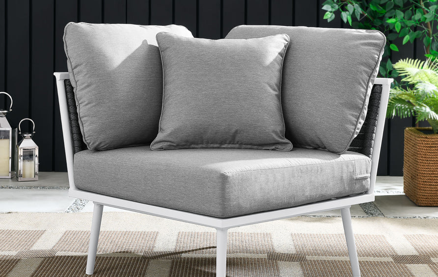 Willow Outdoor Patio Aluminum Corner Chair in White Gray