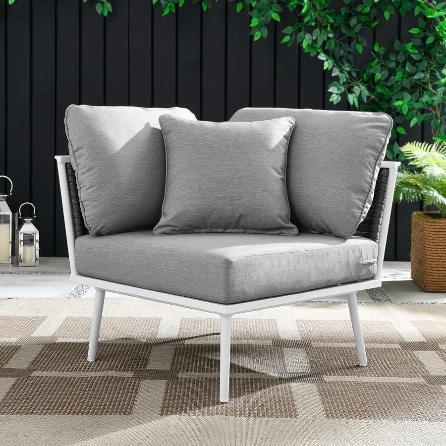 Willow Outdoor Patio Aluminum Corner Chair in White Gray