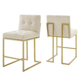 Indigo Upholstered Fabric Counter Stool Set of 2 in Gold Beige