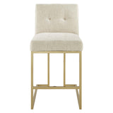 Indigo Upholstered Fabric Counter Stool Set of 2 in Gold Beige